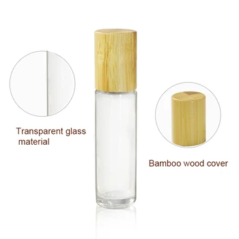 50 adet * 10ml Şeffaf Cam rolon şişe Paslanmaz Çelik bilyalı uçucu yağ Doldurulabilir Örnek seyahat Şişesi bambu kapaklı
