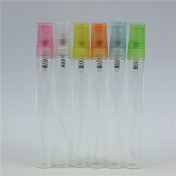 50 adet / grup Renkli 10ML Şeffaf Cam Sprey Şişesi Taşınabilir Parfüm Atomizer Mini Örnek Test tüpü Şişe İnce Cam Şişeler