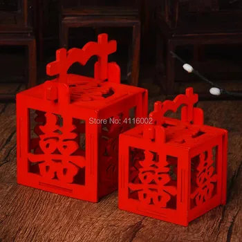 50 adet Taşınabilir Ahşap Şeker Kutusu Çin Geleneksel Çift Mutluluk Düğün Favor Hediye Kutusu Parti Dekorasyon