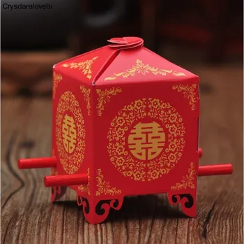 50 adet Çin Asya Tarzı Kırmızı Çift Mutluluk Sedan Sandalye Düğün favor kutusu parti hediye favor şeker kutusu