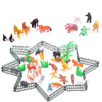 53 adet Hayvanat Bahçesi Hayvan modeli Simülasyon 32 hayvanlar + 16 çitler + 4 otlar + 1 ağaç çocuk oyuncakları Yumuşak tutkal Katı Gerçekçi çocuk hediye Çocuk