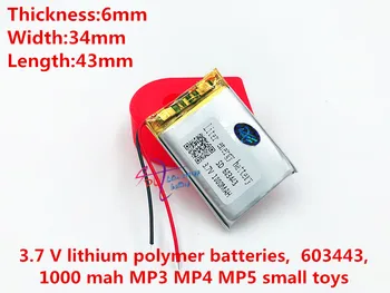 603443 3.7 V 1000 mAh Lityum li-Polimer Li-İon Şarj Edilebilir Pil İçin Mp3 MP4 MP5 GPS DVR E-kitap cep elektronik parça