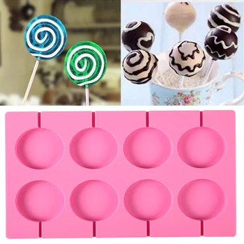 8 Delik Yuvarlak Silikon Lolipop Çikolata Şeker Pasta Buz Pişirme Kalıp DIY Kek Kalıp Dekorasyon Araçları Bakeware Mutfak Eşyaları