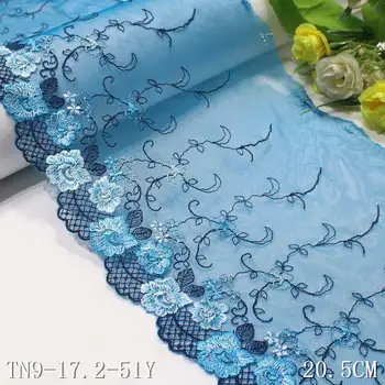 90 Metre Parlak 21 CM Mavi Vual Fantezi Çiçekler Polyester Tül Nakış Dantel Trim Kumaşlar Kadınlar İçin Elbise