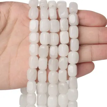 AAA + Doğal Taş Beyaz Oniks Uzun Kare Akik Pürüzsüz Yüksek Kaliteli Boncuk Takı Yapımı için DIY Charms Bilezik Kolye