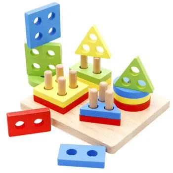 Ahşap dört sütunlu yapı taşları geometri istihbarat kurulu eğitici oyuncak