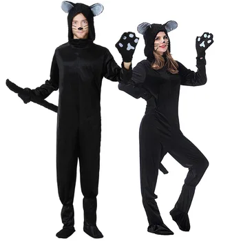 Aile Hayvan Cosplay Set Siyah Kedi Ayı Panda Cosplay Unisex Yetişkin Çocuk Tulum Ebeveyn-çocuk kıyafeti Cadılar Bayramı Cosplay Kostümleri