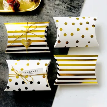 Altın hediye kutusu toptan ıns tarzı basit altın nokta şerit şeker kurabiye kutusu düğün doğum günü küçük hediyeler ambalaj iyilik kaynağı