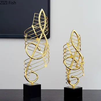 Altın Müzikal Semboller El Sanatları Siyah Kristal / mermer Taban Heykeli Süsler Masa Dekorasyon Altın Kaplama Heykel Modern Ev Dekor