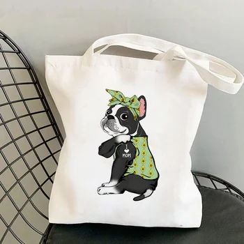 Alışveriş Yeşil Bandanalar Boston Terrier SEVİYORUM ANNE Baskılı Tote Çanta kadın alışveriş çantası kız Omuz alışveriş Bayan Kanvas Çanta