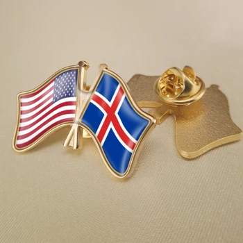 Amerika Birleşik Devletleri ve İzlanda çapraz Çift Dostluk bayrakları yaka İğneler broş Rozetleri