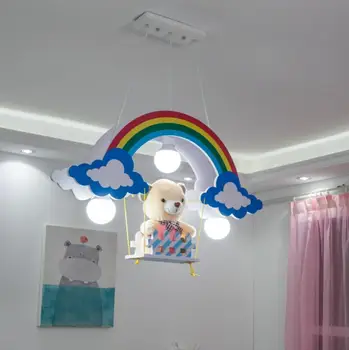 Anaokulu lamba çocuk odası uçak ışık kız yatak odası gökkuşağı ayı karikatür lamba çocuk odası avize