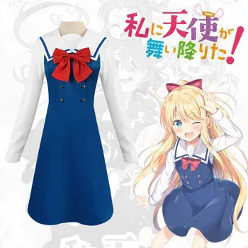 Anime Wataten! Bir Melek Aşağı Uçtu Bana Shirosaki Hana Cosplay Kostüm Peruk Mavi Elbise okul üniforması Kıyafet Kızlar Cadılar Bayramı Prop