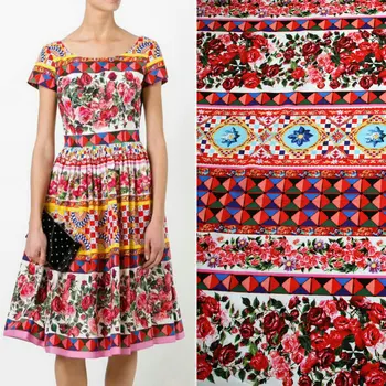 Avrupa ve Amerikan moda güller doğal pamuklu kumaş gelişmiş dijital baskı giyisi kumaşı DIY elbise çocuk giyim