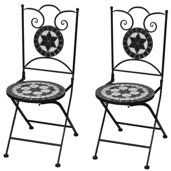 Açık Veranda Katlanır Bistro Sandalyeler Güverte Sundurma Dış mobilya seti Balkon Salonu 2 adet Seramik Siyah ve Beyaz