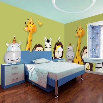 Bacal Özel 3D Duvar Kağıdı çocuk Odası Yatak Odası Karikatür Tema Hayvanlar Boyalı Arka Plan Duvar Dekor 3d Duvar Kağıdı