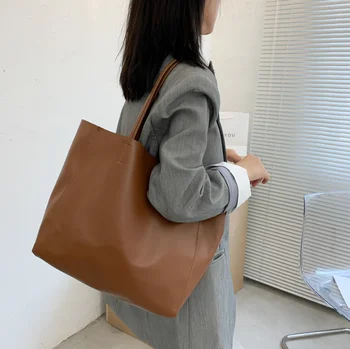 Bahar Büyük Kapasiteli Çanta Kadın 2021 Yeni Tote Çanta Çok Yönlü Bir Omuz El Çantası alışveriş çantası Merkezleri Süpermarketler Kahverengi