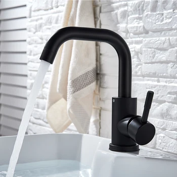 Banyo lavabo musluğu Soğuk ve Sıcak Su Karışımı Musluk Paslanmaz Çelik Döner Soğuk ve Sıcak Su Mutfak Siyah Banyo Musluk