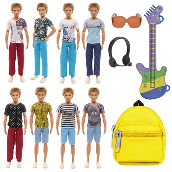 Barwa 9 Ürün Ken oyuncak bebek giysileri Aksesuarları=3 Üstleri Pantolon + 2 Üstleri Şort + 1 Gitar + 1 Gözlük + 1 okul çantası+1 Kulaklık