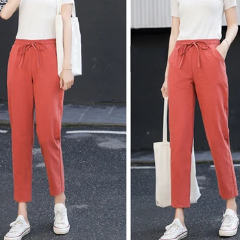 Bayan Bahar yazlık pantolonlar Pamuk Katı Elastik Bel Şeker Renkler Harem Pantolon Yumuşak Yüksek Kaliteli Kadın Bayan S-XXL