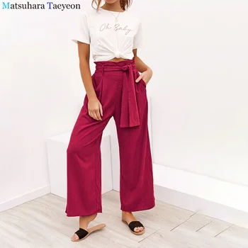 Bayan Bahar yazlık pantolonlar Pamuk Keten Katı Elastik Bel Renk Harem Kadın Pantolon Pantolon Yumuşak Yüksek Kaliteli Kadın Ladys için