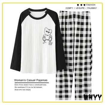 Bayan pamuklu pijama Pijama Seti Pijama Pijama 5XL Pijama Kadın Sonbahar Kış İki Parçalı Set kadın Loungewear Artı Boyutu