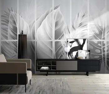 beibehang Özel duvar kağıdı İskandinav siyah ve beyaz gri tropikal bitki yaprakları TV kanepe arka plan duvar resmi 3d duvar kağıdı