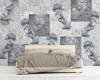 Bergamot taş kabartma kabartmalı lotus 3d duvar kağıdı duvar, oturma odası TV kanepe duvar yatak odası mutfak duvar kağıtları ev dekor