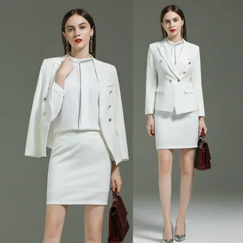 Beyaz iş kore tarzı ceket ve etek takım elbise takım elbise ofis elbise kadın 2 parçalı set kadın profesyonel kadın giyim