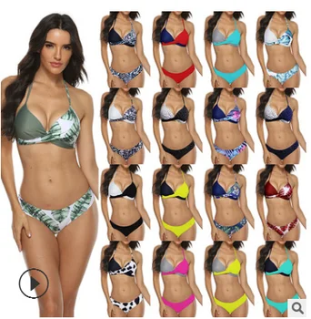 Bikini 2021 Mayo Seksi Sert Paket Bölünmüş Mayo Renk Yeşil Yaprak Bikini 18 Renk Yaz kadın Giyim Plaj Kıyafeti