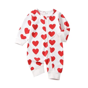 Bmnmsl sevgililer Günü Bebek Kız Bahar Sonbahar Rahat Tulum Uzun Kollu O Boyun Kalp Baskı Fermuar Playsuit