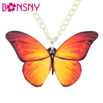 Bonsny Akrilik Yenilik Kırmızı Yangın Kelebek Böcek Kolye Kolye Zinciri Gerdanlık hayvan figürlü mücevherat Kadınlar Kızlar Bayanlar Gençler Için Hediye
