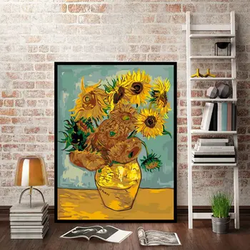 Boya boya renk dolgu manzara çiçekler Van Gogh ayçiçeği tedavi sıkıntı el-boyalı dijital yağlıboya