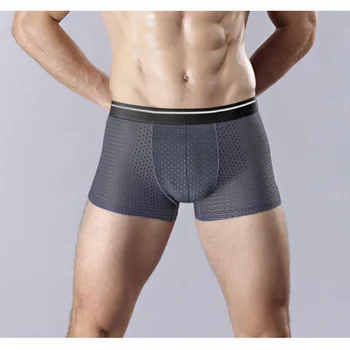 Buz İpek Örgü Delik İçi Boş Nefes erkek iç çamaşırı Orta Bel Elastik Boxer Pantolon Yumuşak Rahat L-5XL Boyutu Erkek Külot I35