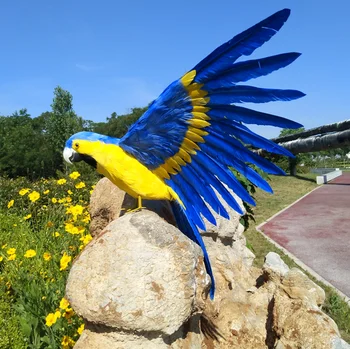 büyük 42x60 cm sarı-mavi papağan, El Yapımı modeli, köpük & tüyler yayılma wings papağan prop, bahçe dekorasyon oyuncak w0763
