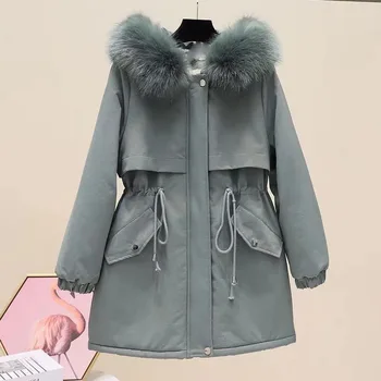 Büyük kadın ceketi Orta uzunlukta Kapşonlu Sıcak Kalın Fermuar Parkas Casual Yastıklı Ceket Kış Giysileri Kadın Safari Tarzı