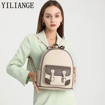 Büyük Kapasiteli kontrast renk kadın sırt çantası Dikey kare hakiki deri laptop çantası Sokak moda çok fonksiyonlu çanta