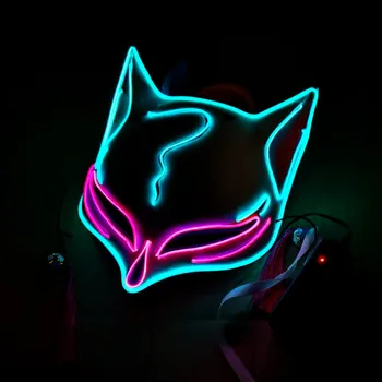Cadılar bayramı LED parlayan kedi Yüz Maskesi Kadınlar İçin iblis avcısı soğuk ışık tilki maskesi Masquerade Cosplay sahne Bar Perili ev dekor