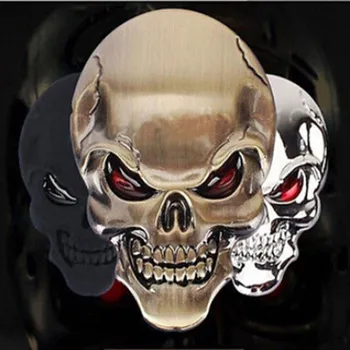 Calcomanía de Metal 3D para motocicleta y coche, pegatina de Metal, oro, negro, Calavera, esqueleto, emblema, insignia