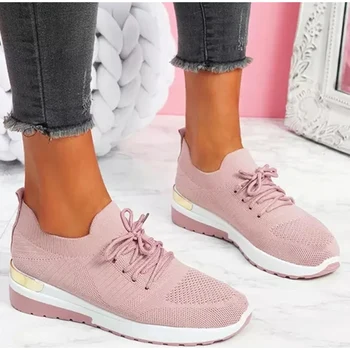 Casual Kadın Sneakers Örme Nefes Hafif koşu ayakkabıları artı Boyutu Katı Bayanlar Ayakkabı Rahat Yaz Kadın düz ayakkabı