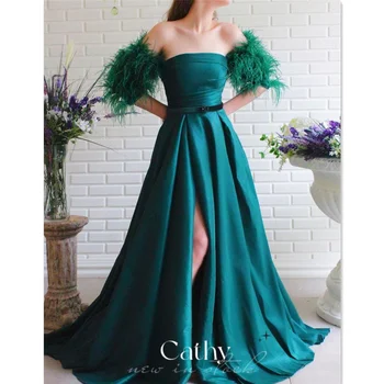 Cathy Tüy Kollu balo kıyafetleri Koyu Yeşil Parti Elbiseler Zarif A-line Düğün Parti Elbiseler Seksi Straplez Abiye