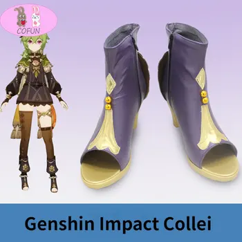 COFUN Genshin Darbe Kolej Cosplay ayakkabı Çizme Kostüm Kıyafetler giydirme Genshin Cosplay Oyunu Yüksek Topuk Kadın Erkek