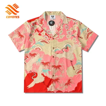 COYOTES Casual Gömlek Erkekler Hip-Hop Eğlenceli Tam Baskı Feihe Gömlek Kısa Kollu Yaz Kadın Hawaii Plaj Bluzlar Streetwear