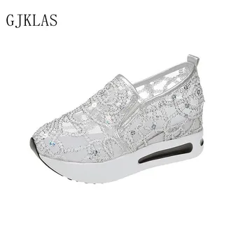 Dantel Kayma Kama Ayakkabı Kadın Gümüş Altın Ayakkabı Yüksek Topuk Sneaker Platformu Yaz Bayanlar Ayakkabı Bling Bling Sneakers Plataforma