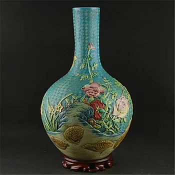 Dekorasyon için Yeni Klasik Yeşil Seramik Vazo Kabartma Antika porselen çiçek vazosu