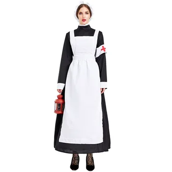 Deluxe Kadın Manastır Rahibe hemşire kostümü Cadılar Bayramı Doktor 18 Yüzyıl Tıbbi Personel Lolita Elbise süslü elbise