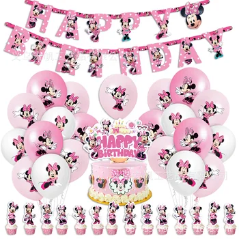 Disney Doğum Günü Partisi Süslemeleri Tek Kullanımlık Sofra Setleri Karikatür Minnie Mouse Tema Parti Malzemeleri Çocuk Oyuncakları Hediyeler