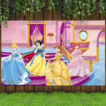 Disney Karikatür Prenses Düğün Kale Saray Pembe Külkedisi Kar Beyaz Zemin Kız Doğum Günü Partisi Bebek Duş Arka Plan