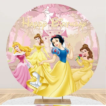 Disney Prenses Parti Dekor Zemin Photocall Özelleştirilebilir Adı Doğum Günü Bebek Aile Yuvarlak Portre Arka Plan Fotoğraf