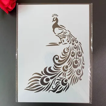 DIY Şablonlar duvar tablosu Karalama Defteri Boyama Kabartma Albümü Dekoratif Kağıt Kartı Şablonu A4 29 * 21cm Hayvan peacockl